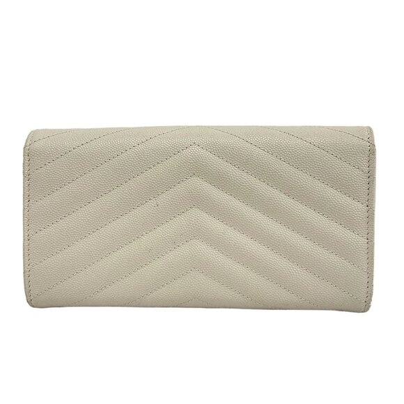 Auth SAINT LAURENT PARIS Monogram large flap wallet 372264 Cream Leather - Picture 2 of 5
